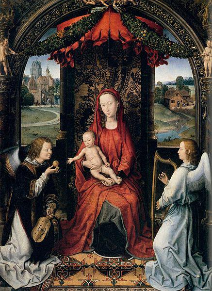 Hans Memling Madonna Enthroned with Child and Two Angels Sweden oil painting art